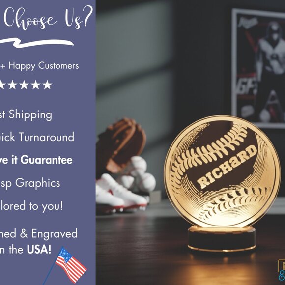 Personalized Baseball LED Night Light for Sports Fans - Picture 4 of 8